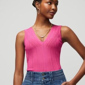 WHBM Women's Fuschia Pink V-Neck Ribbed Classy Tank Top Blouse. Size S